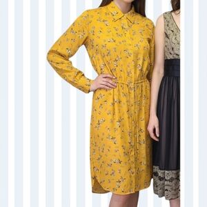 LRL Lauren Ralph Lauren yellow floral print long sleeve shirt dress size 4‎